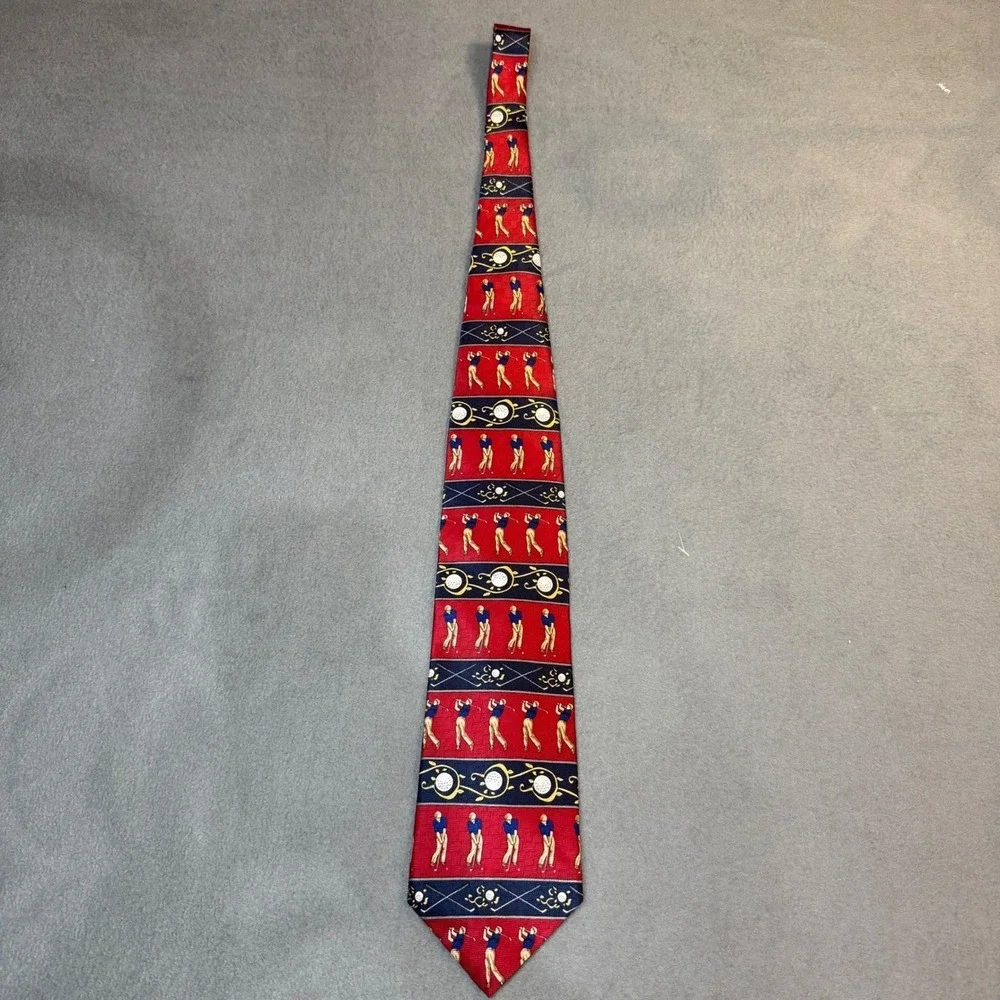 Woodward Vintage Red Silk‎ Golf Tie Novelty Golfer Sports Theme Necktie